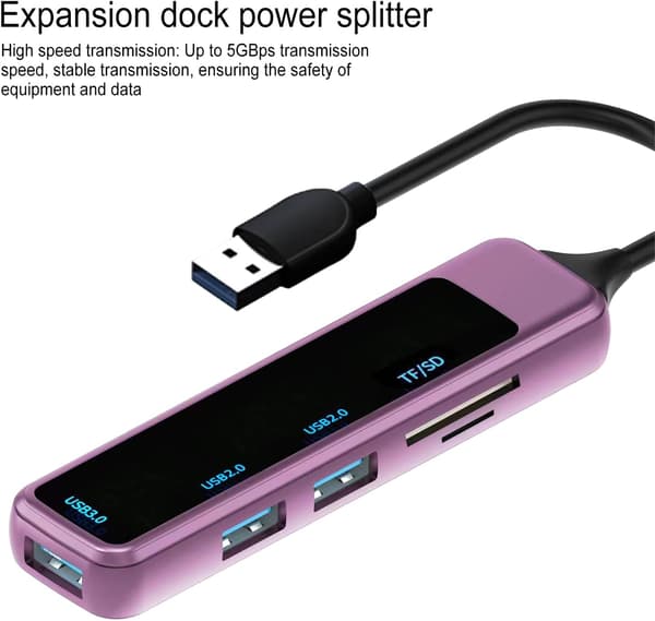 Adapter - Usb Hub Multiport, 5 I 1 Usb Tf/Sd (Lilla)