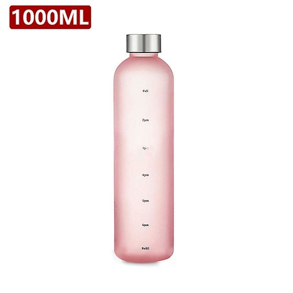 1l vattenflaska med markör Återanvändbar Fitness Utomhus Resor Läcksäker Pink-Silver