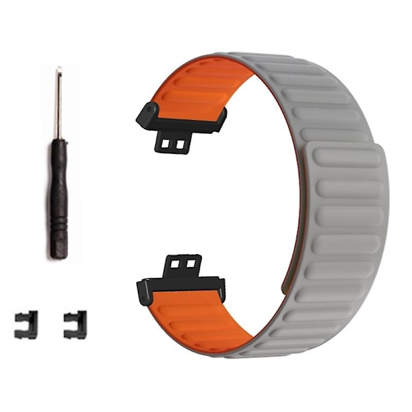 Magnetisk silikonrem erstatnings klokkebånd for Huawei Watch Fit / Watch Fit Special Edition Grey Orange