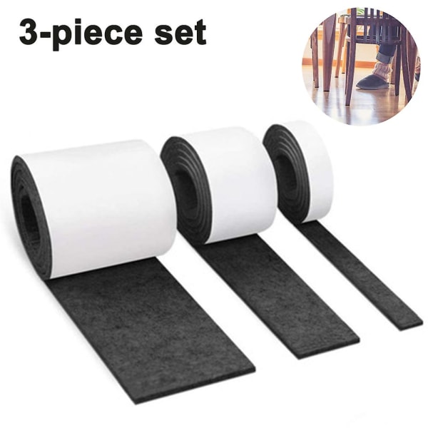 3 rullar självhäftande filt som är kompatibel med möbler Klipp valfri form glidmatta Black