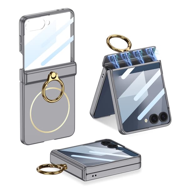 Etui til Samsung Z Flip7, magnetisk med ringholder (kølig grå)