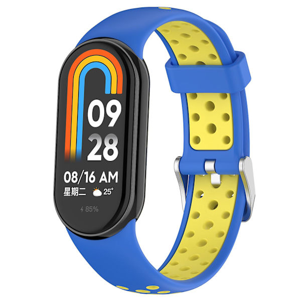 Dubbelfärgad justerbar handledsrem i silikon för Xiaomi Smart Band 8 Blue Yellow