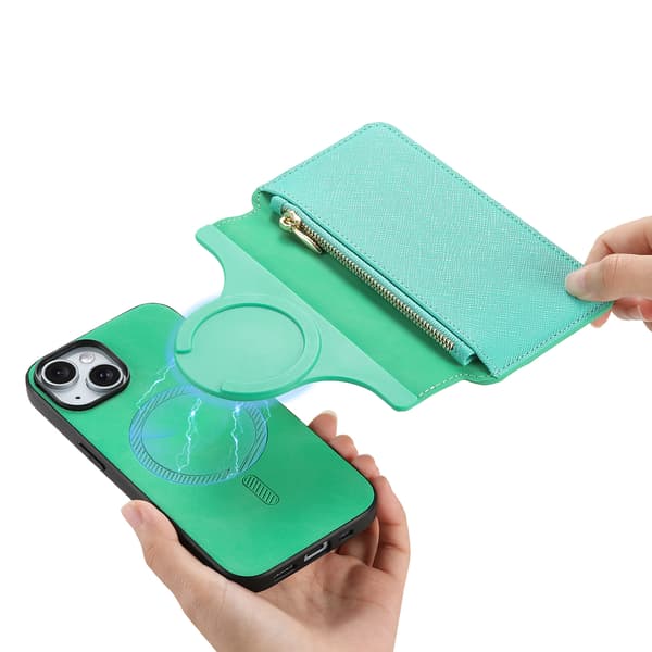 Fodral för iPhone 16 Plus Sugkopp Adsorption Flip Cover Magsafe Skyddsfodral Cyan