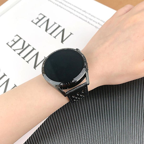 Til Huawei Watch GT 3 42mm/ GT 3 Pro 20mm PU Læderrem Huller Design Urrem Black