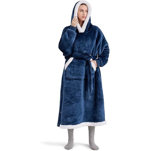 Tæppe Bærbar Sherpa Hættetrøje Til Voksen Navy Blue 150cm