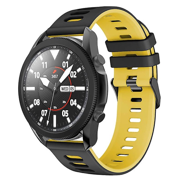 20mm Dual Color Silikonerem til Samsung Galaxy Watch6 Classic 47mm 43mm / Garminactive 5 Black Yellow