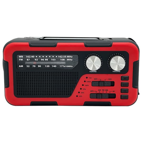 Solradio, håndsveivet strømgenerering Nødlyssterk lommelykt (rød)