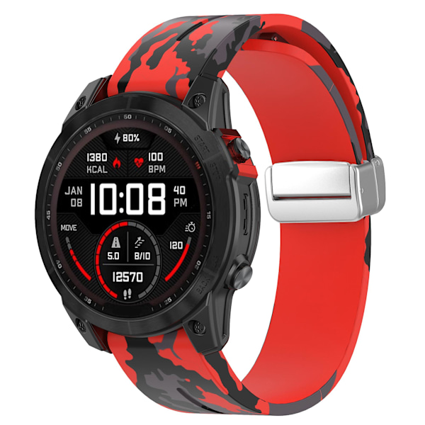 Kamouflage Silver Buckle 20mm Sportklockarmband för Garmin Fenix 7S/6S Pro / 5S Plus/Instinct 2S Camo Red