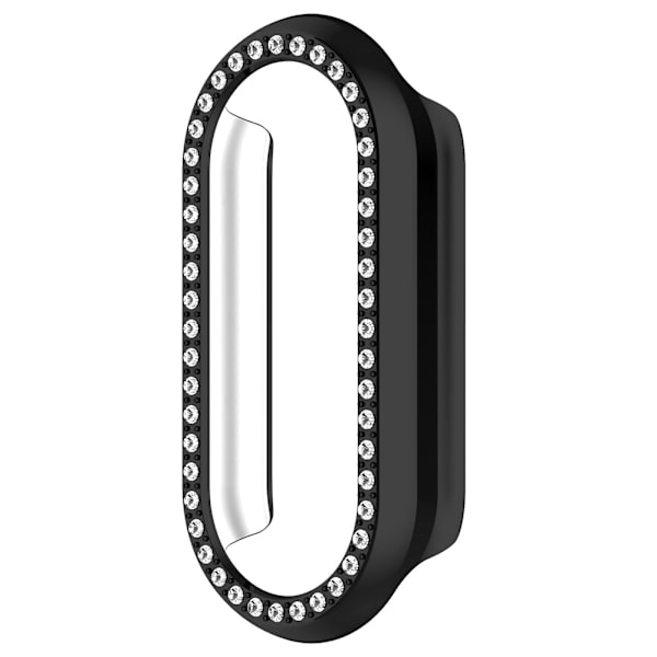 For Xiaomi Smart Band 8 Rhinestones Decor Watch Frame PC Hollow Protective Case Electroplating Black