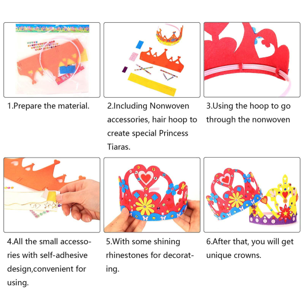 Princess Tiaras Craft, 8 stk Kids Diy Filt Crowns Fødselsdagsfest tiaraer Lav dine egne kroner til piger Prinsesse fødselsdag