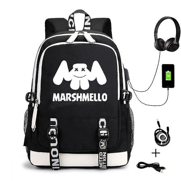 Dj Marshmello Rygsæk Lysende USB Genopladelig Rygsæk Studerende Skole Taske Style 1