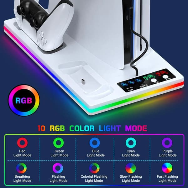 Kjølevifte - Kontroller Ladestasjon For Ps5 Slim Konsoll Disk/Digital (Hvit)