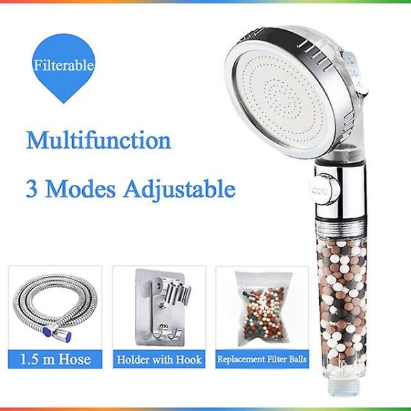 badeværelse 3-funktions spa brusehoved med kontakt stop knap højtryk anion filter badekar hoved vandbesparende bruser Shower set