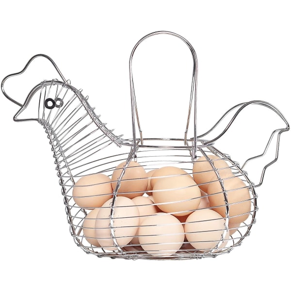 Enkel och snygg äggkorg i krom ståltråd med handtag, rymmer 15-20 ägg, medelstor