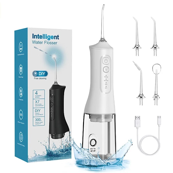 Oral Irrigator, 4 lägen för rengöring av tänder, 300 ml vattentank (Vit)