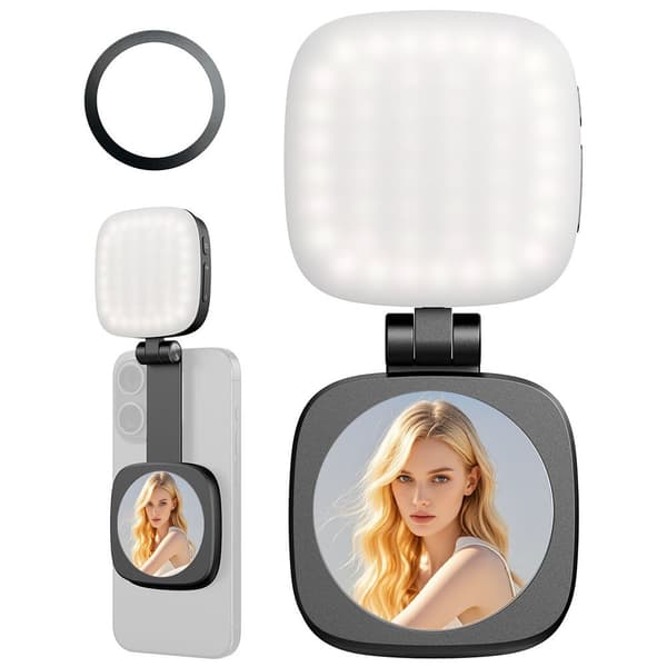 Magnetisk Selfielys For Iphone Med Speil (Svart)