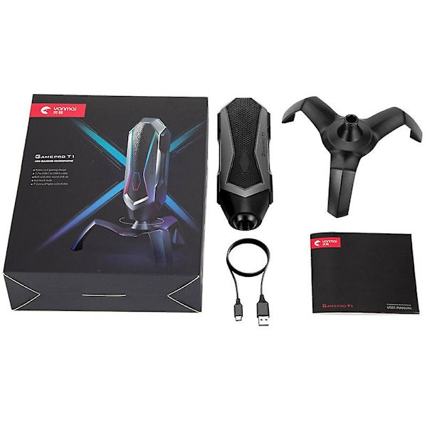 Yanmai T1 Kardioid Kondensator Gaming Mikrofon med RGB Färgglad Belysning & 1,7m Pluggbar USB-C / Typ-C Kabel