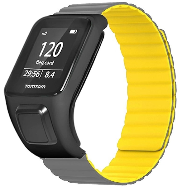 Silikoninen magneettinen ranneke TomTom Runner 2 / 3 / Spark / Adventurer -kellolle, kotelolla Grey Yellow