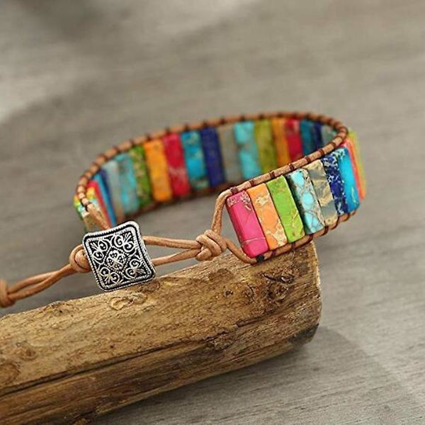 Läder Chakra Jasper Wrap Justerbart Pärlor Armband