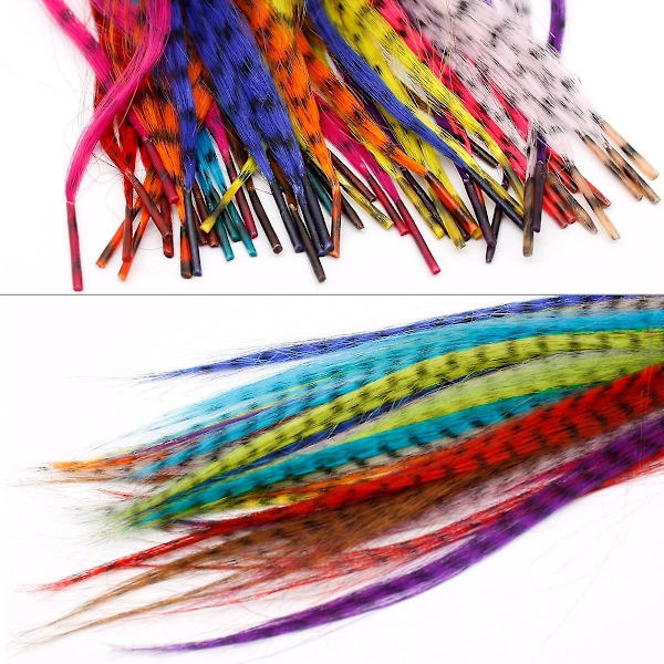 Syntetiske hårforlengelsessett med 52 syntetiske assorterte farger, 100 perler, tang og krok (lyse og ganske blandede farger)