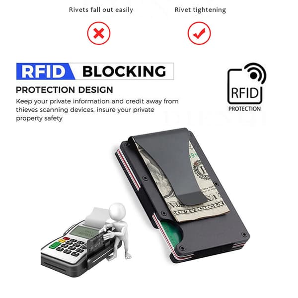 RFID-blokkerende lommebok med klips, slank kortholder (Grå)