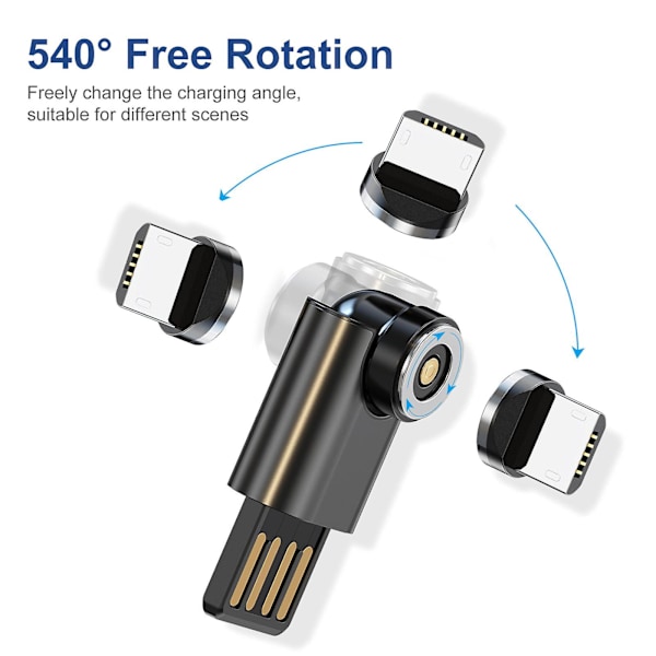 Micro USB -sovitin 540 asteen pyörivä minimagnettiliitin Nopea lataussovitin Black