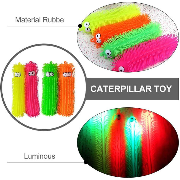 4st Puffer Worms Luminous Caterpillars Leksaker Light Up Puffer Balls Luftfyllda sensoriska leksaker