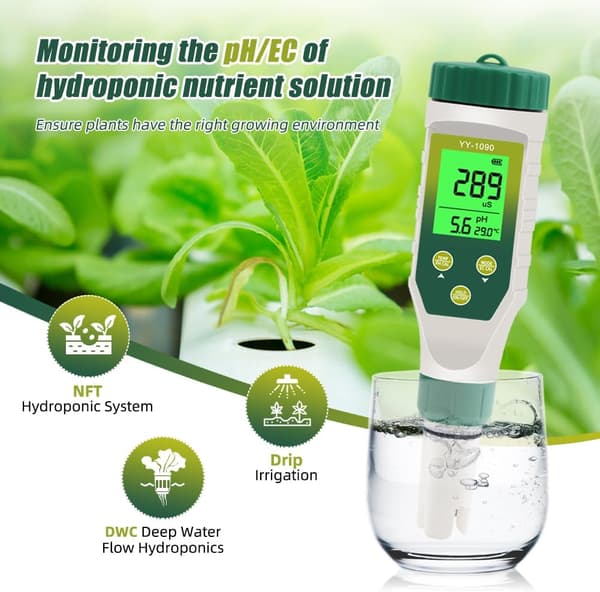 PH-måler og TDS-måler, 5-i-1 vanntester pH/TDS/EC/Salt/Temp, med LCD-bakgrunnsbelysning