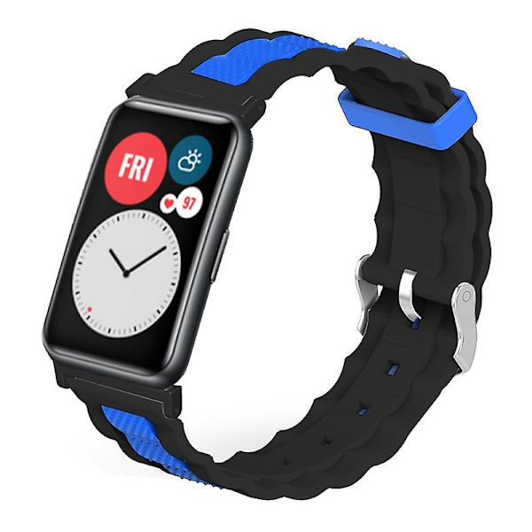 Kaksiväriset aaltoilevat silikonirannekkeet Huawei Watch Fit / Watch Fit Special Edition -älykelloille Black Blue