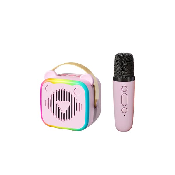 Bluetooth Karaoke-högtalare, med 1 mikrofon och ljus (rosa)