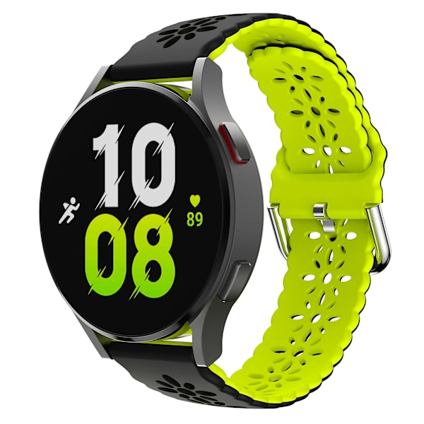 Garmin Vivomove 3s / Samsung Gear Sport / Huawei Watch Gt 2 42mm silikoniranneke 20mm kukka ontto kaksivärinen rannekoru Black  Fluorescent Green