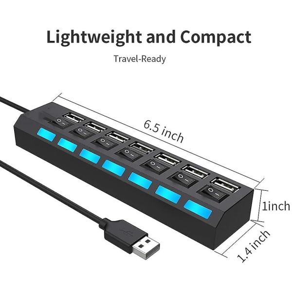 7-porttinen USB 2.0 -keskitin yksittäisillä kytkimillä ja led-valoilla, USB keskitin 2.0