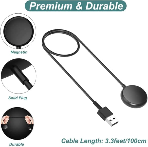 Laddare för Google Pixel Watch, 1m sladd (kompatibel) Black USB-A