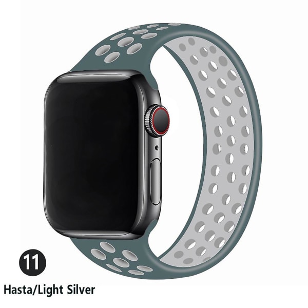 Solo-løkkerem til Apple Watch-bånd 44 mm 40 mm 38 mm 42 mm åndbar silikone elastisk bæltearmbånd Iwatch Series 3 4 5 Se 6 42mm or 44mmL hasta silver