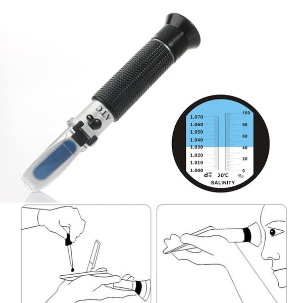 Salinometer Handhållen ATC Refraktometer, 0-100% Salthalt & 1.00-1.07 Specifik Vikt, Bärbar Saltkoncentrationstestare