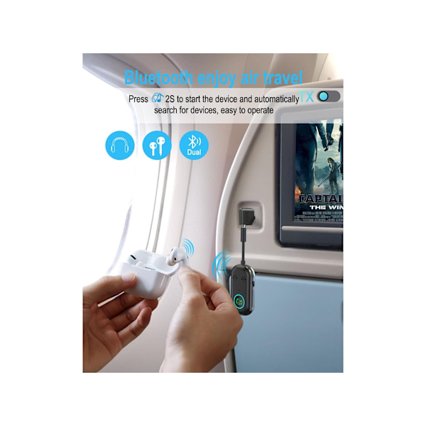 Bluetooth Sender Mottaker, 3.5mm Jack til Bluetooth 5.3 Sender, 2 i 1 Bluetooth Adapter for Fly