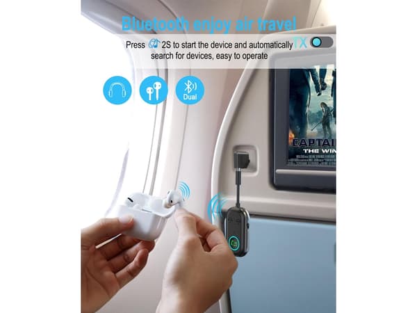 Bluetooth Sender Mottaker, 3.5mm Jack til Bluetooth 5.3 Sender, 2 i 1 Bluetooth Adapter for Fly, Hodetelefoner, TV, Fly