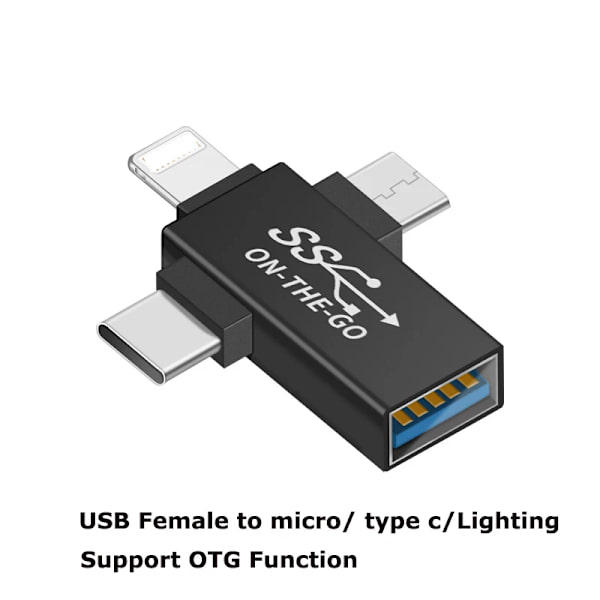 Adaptere 3-i-1 USB Hunn Til Type-C / Micro-USB / Lightning OTG-adapter