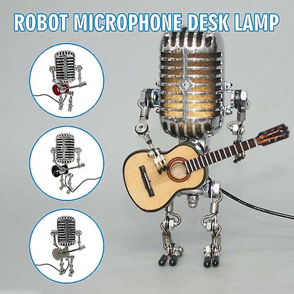 USB retro stil mikrofon robot lampa håller gitarr med ljus vintage heminredning Red