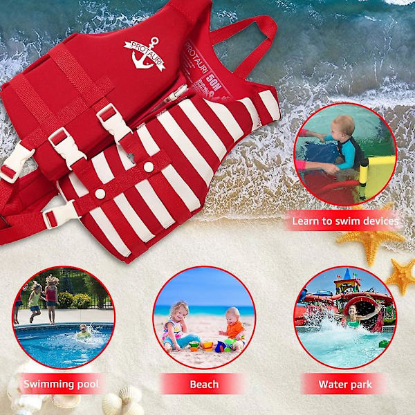 Toddler , flytväst för småbarn, barnväst flytande baddräkt badkläder med justerbar säkerhetsrem för unisex barn, ränder Stripes Red Medium