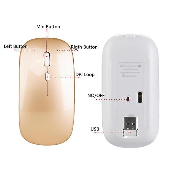 Bluetooth langaton hiiri PC langaton hiiri tietokone kannettava langaton hiiri 2.4G Rose gold