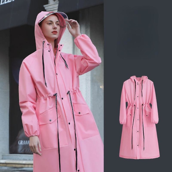 Damemode lang regnfrakke vandtæt hætteponcho M 150-160cM pink