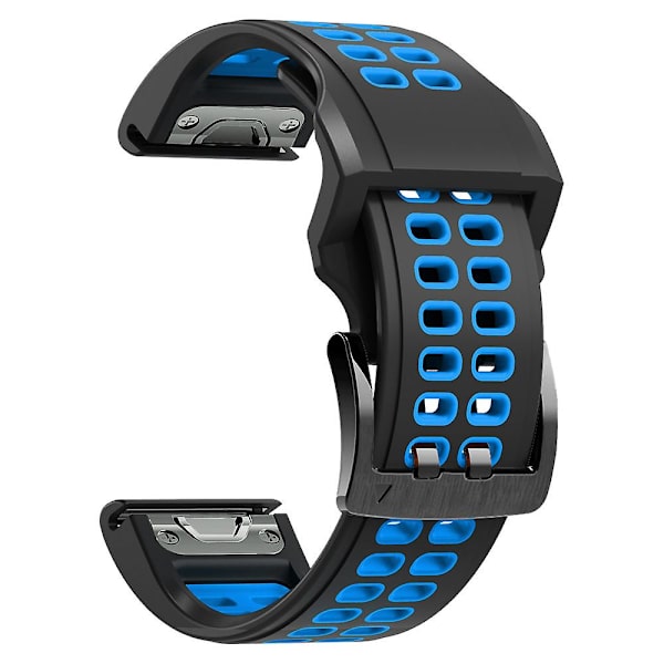 KLB-LWGJ-001 Til Garmin Fenix 7 / 7 Pro Ur Bånd QuickFit 22mm Åndbar Dobbelt Række Huller Rem Black Sky Blue