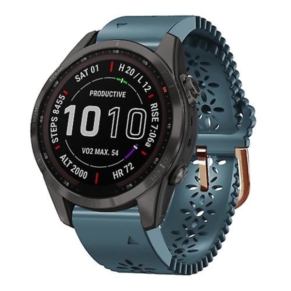 För Garmin Fenix ​​7s Sapphire Solar 20mm Lady's Silicone Watch Band With Lace Punch DUM Lake Blue