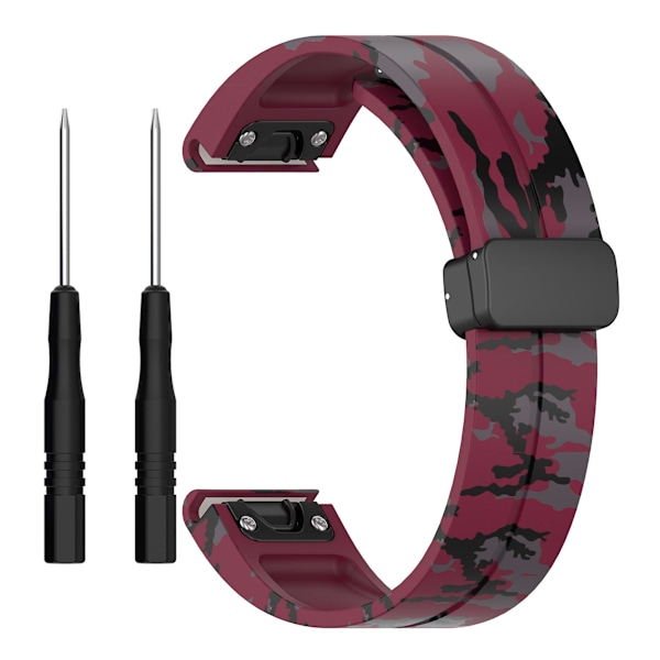 26mm silikonarmband svart spänne klockarmband för Garmin Tactix 7 Pro / Fenix 7x/6x/6x Pro/5x Plus Camo Wine Red