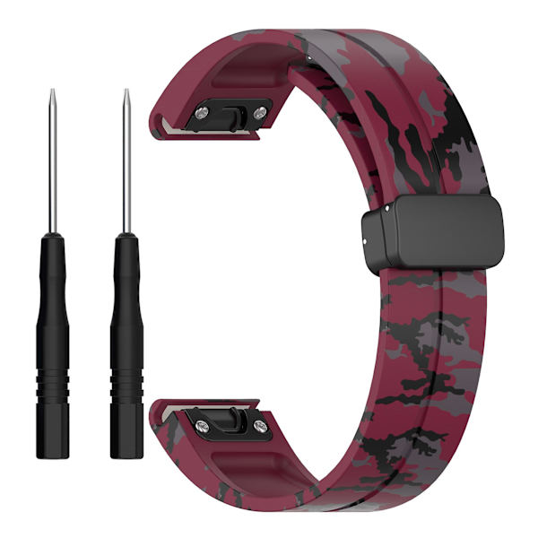26mm silikone rem til Garmin Tactix 7 Pro / Fenix 7x/6x/6x Pro/5x Plus Camo Wine Red