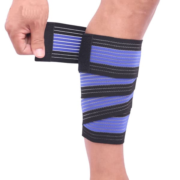 Elastisk knæbind kompressionsbandage støtte, 150cm x 7.5cm (Sort og blå)