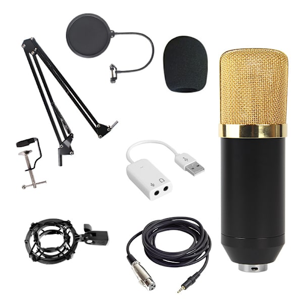 BM800 kondensatormikrofonsett datamaskinopptak anti-pop rund nett standard gull