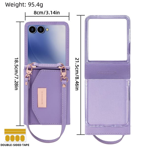 Etui til Samsung Galaxy Z Flip7, støtsikkert med lommebok, håndleddsstropp Black