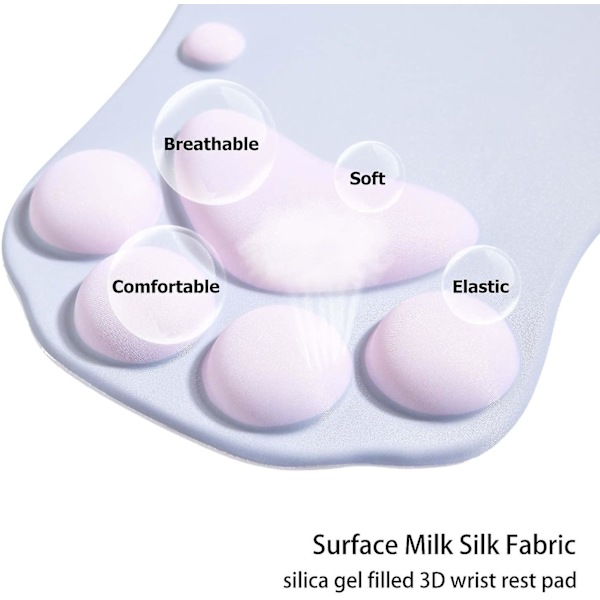 Musematte med kattepote, ergonomisk musematte, musematte med håndleddsstøtte, musematte i silikongel, søt musematte grå og rosa